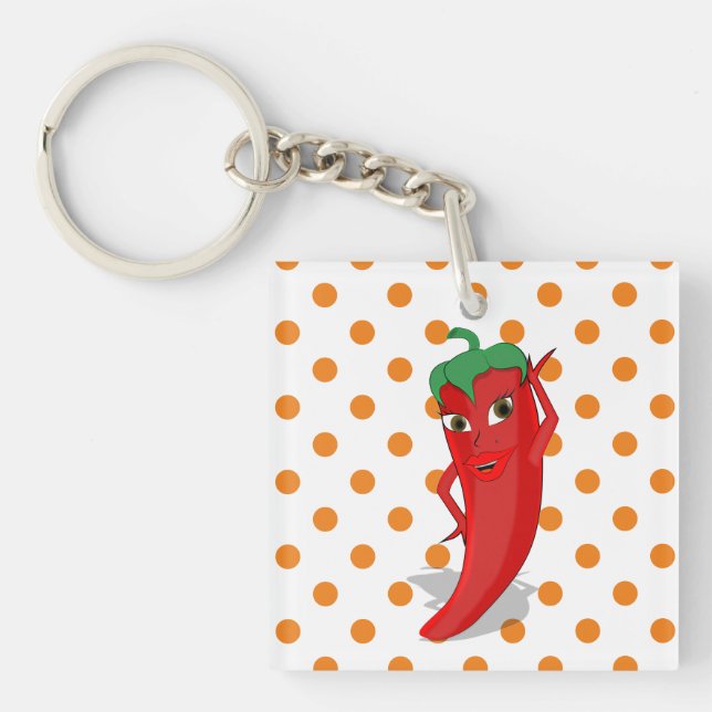 Red Hot Pepper Diva Orange Polka Dots Key Ring (Front)
