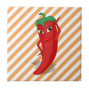 Red Hot Pepper Diva Orange Stripes Tile