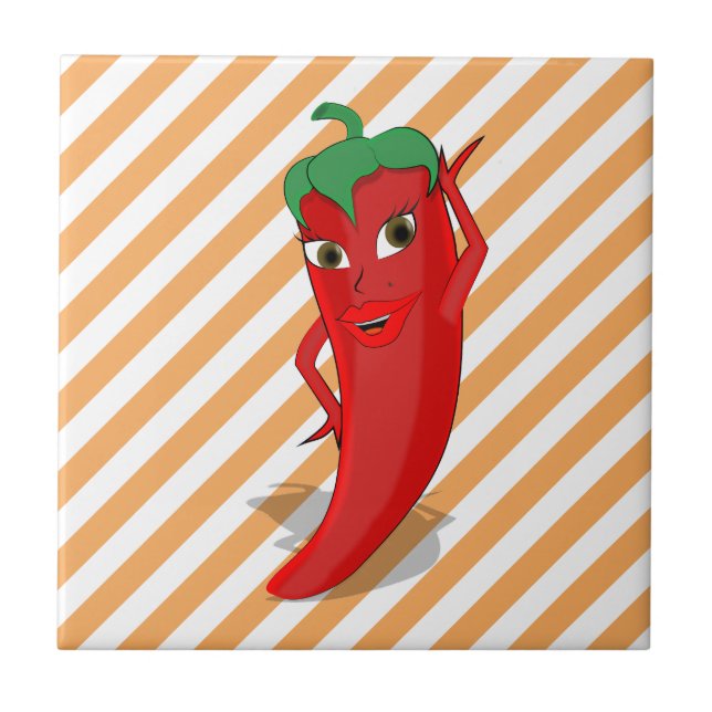 Red Hot Pepper Diva Orange Stripes Tile (Front)