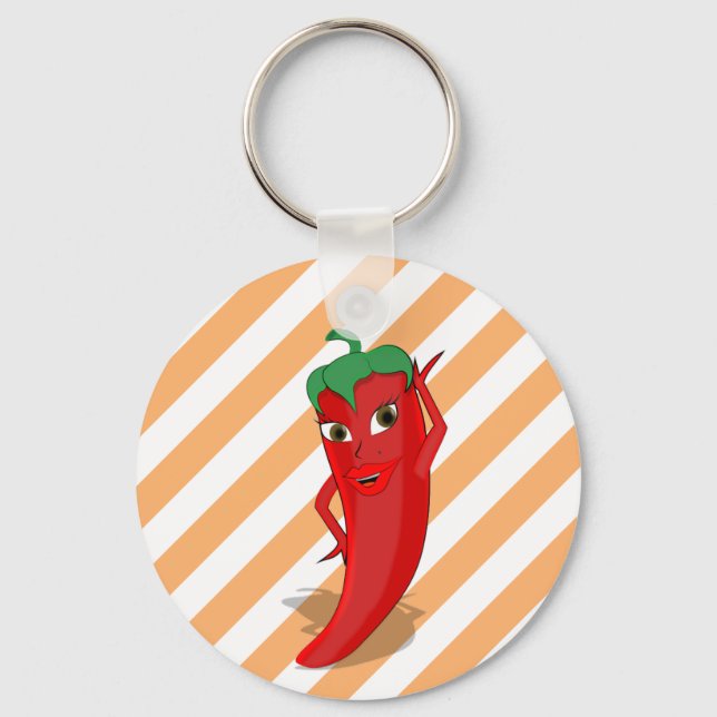 Red Hot Pepper Diva Orange White Stripes Key Ring (Back)