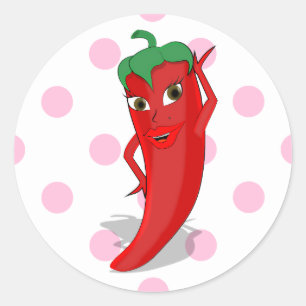 Red Hot Pepper Diva Pink Polka Dots  Classic Round Sticker