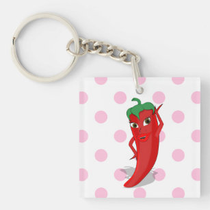 Red Hot Pepper Diva Pink Polka Dots Key Ring