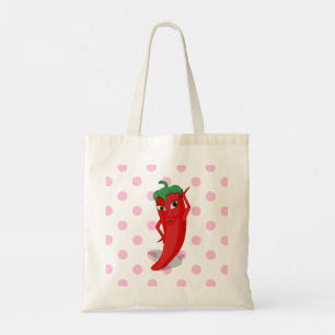 Red Hot Pepper Diva Pink Polka Dots Tote Bag