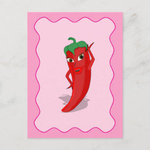 Red Hot Pepper Diva Pink Wavy Border Postcard