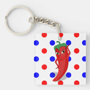 Red Hot Pepper Diva Red Blue Polka Dots Key Ring