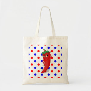 Red Hot Pepper Diva Red Blue Polka Dots Tote Bag