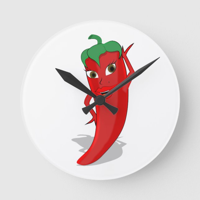 Red Hot Pepper Diva Round Clock (Front)