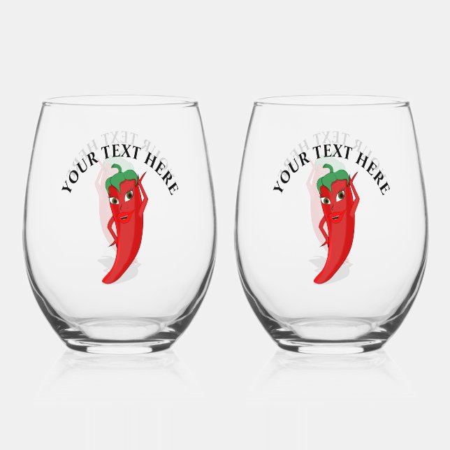 Red Hot Pepper Diva Stemless Wine Glass (Back)