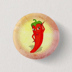 Red Hot Pepper Diva Vintage Style Print 3 Cm Round Badge