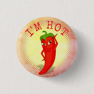 Red Hot Pepper Diva Vintage Style Print 3 Cm Round Badge