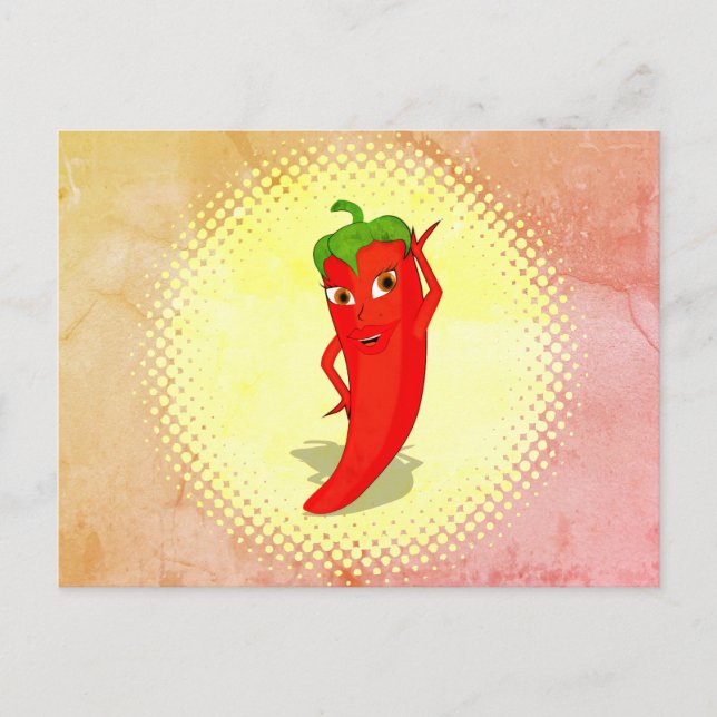 Red Hot Pepper Diva Vintage Style Print Postcard (Front)