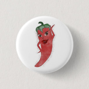 Red Hot Pepper Diva Watercolor Custom 3 Cm Round Badge
