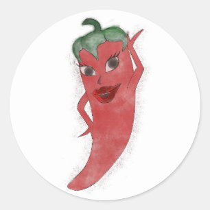 Red Hot Pepper Diva Watercolor Custom  Classic Round Sticker