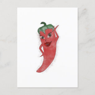 Red Hot Pepper Diva Watercolor Custom  Postcard