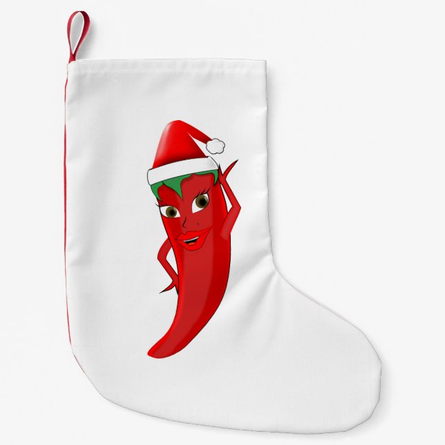 Red Hot Pepper Diva With Santas Hat Small Christmas Stocking (Front)