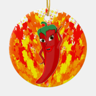 Red Hot Pepper Fire Flames  Ceramic Tree Decoration