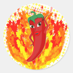 Red Hot Pepper Fire Flames  Classic Round Sticker