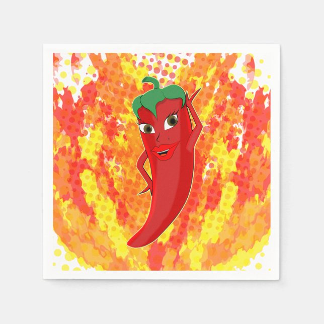 Red Hot Pepper Fire Flames  Napkin (Front)