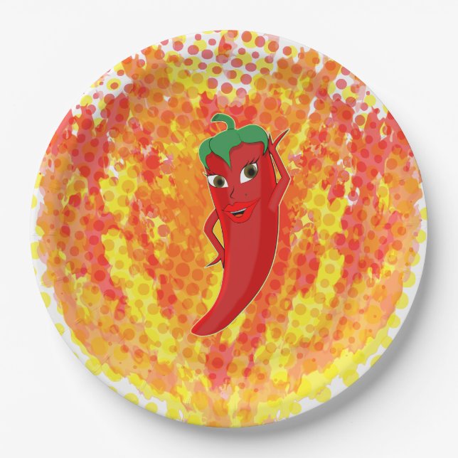 Red Hot Pepper Fire Flames  Paper Plate (Front)