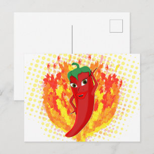 Red Hot Pepper Fire Flames  Postcard