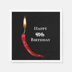 Red hot pepper on black 40th birthday napkin