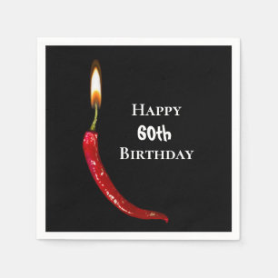 Red hot pepper on black 60th birthday napkin