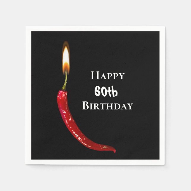 Red hot pepper on black 60th birthday napkin (Front)