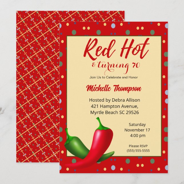 Red Hot Peppers 70th  Birthday Invitation (Front/Back)