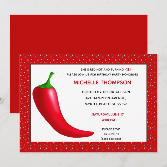 Red Hot Perpper 40th  Birthday Invitations (Front/Back)