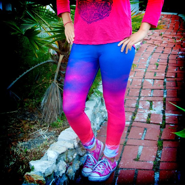 Red hot pink blue clouds sunrise photo bold modern leggings (Creator Uploaded)