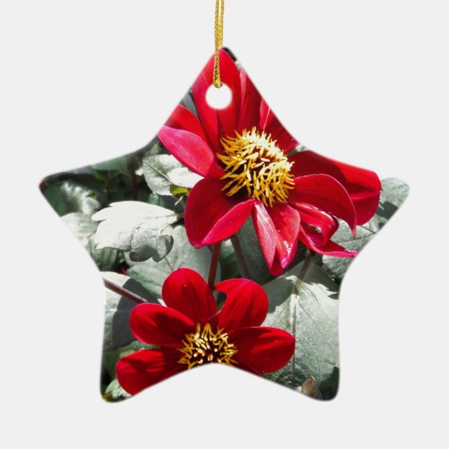 red hot pink daisy / daisies flowers ceramic tree decoration (Front)