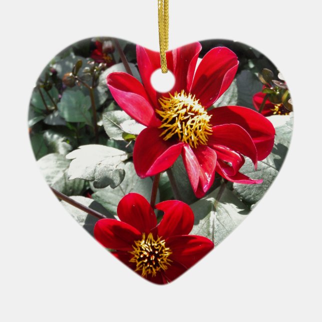 red hot pink daisy / daisies flowers ceramic tree decoration (Front)