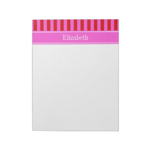 Red, Hot Pink Stripe Hot Pink Name Monogram Notepad
