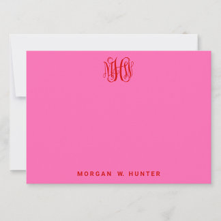 Red Hot Pink Vine Script Monogram DIY BG Thank You Card