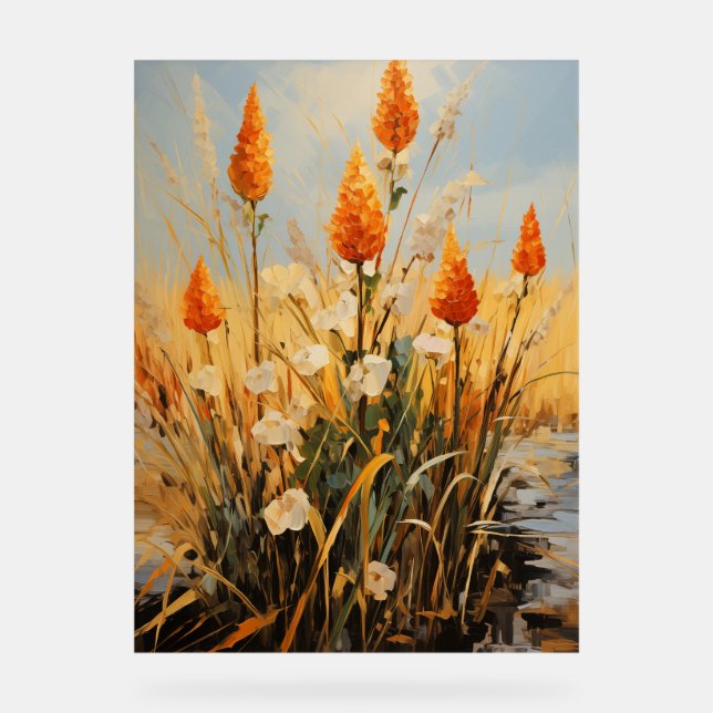 Red Hot Poker - Impasto Floral Acrylic Sign (Front)