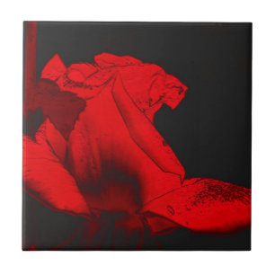 Red Hot Rosebud Floral Art Tile