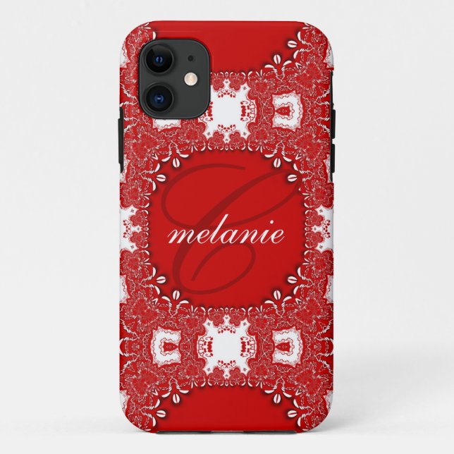 Red Hot & White Lace Monogram Custom iPhone 5 Case (Back)