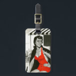 Red Hot Woman Luggage Tag<br><div class="desc">Artist:unknown | Woman in red bathing suit talking to men at the pool</div>