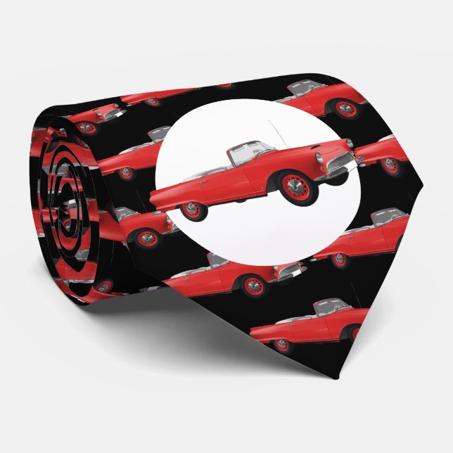 Red Hotrod 1950s Car Pattern Tie (Rolled)