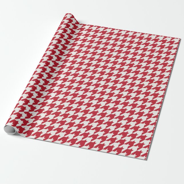 Red Houndstooth Textile Pattern Wrapping Paper (Unrolled)