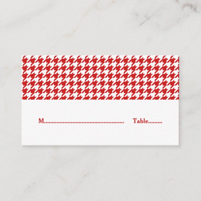 Red Houndstooth Wedding Place Card (Front)