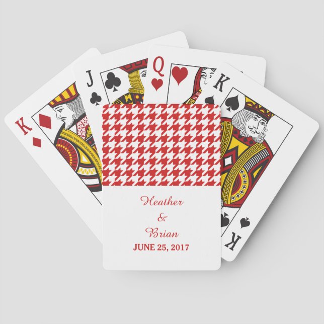 Red Houndstooth Wedding Playing Cards (Back)