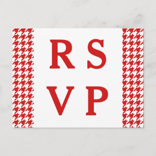 Red Houndstooth Wedding RSVP Postcard