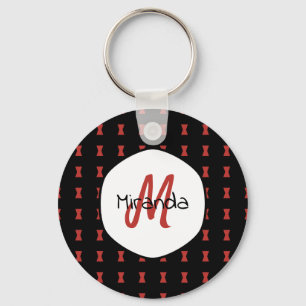 Red Hourglass Black Widow Pattern Monogrammed Name Key Ring