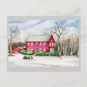 Red house in Winter Postcard
