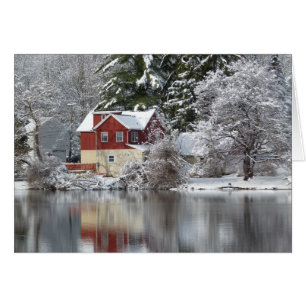 Red House & Lake in Winter Blank Inside Photo Card