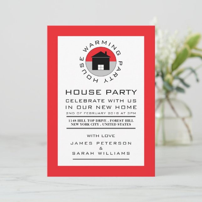 Red House Logo, Housewarming Party, House Party Invitation (Standing Front)