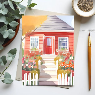 Red House   Pretty Watercolor Painting Postcard
