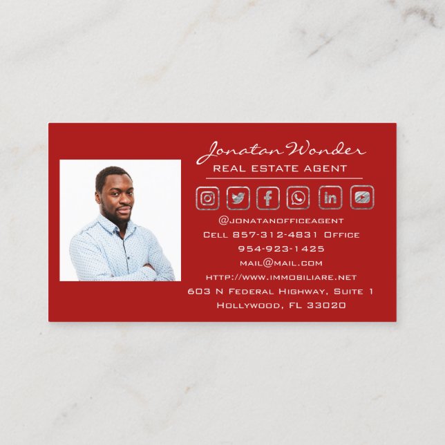 Red House Social Media Logo Real Estate Agent  Business Card (Back)