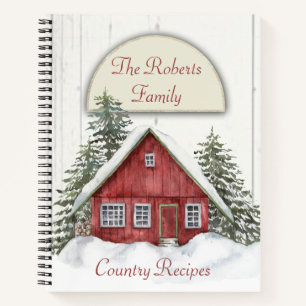 Red House Winter Scene Recipe Notebook